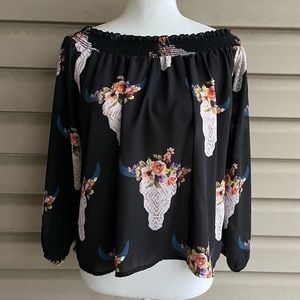 •Altar’d State• Cow Skull Off The Shoulder Top - Size Small